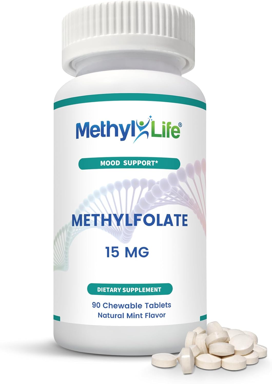 15 mg Pharmaceutical Grade L-Methylfolate Chewables - 3 Months Supply - Non-GMO Gluten Free - Mint Flavor
