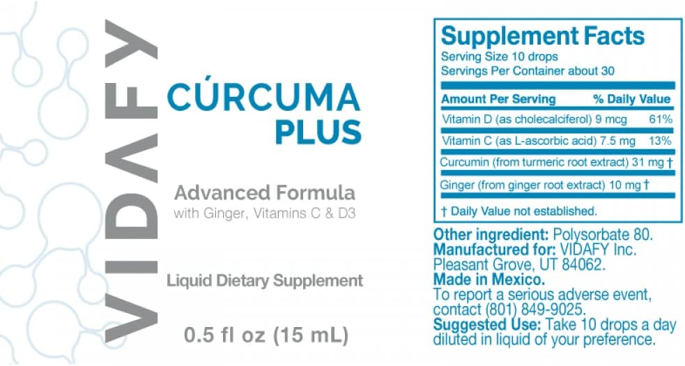 15 ml Liquid Drops Turmeric Curcumin Supplement by Vidafy - Enhanced Absorption Formula