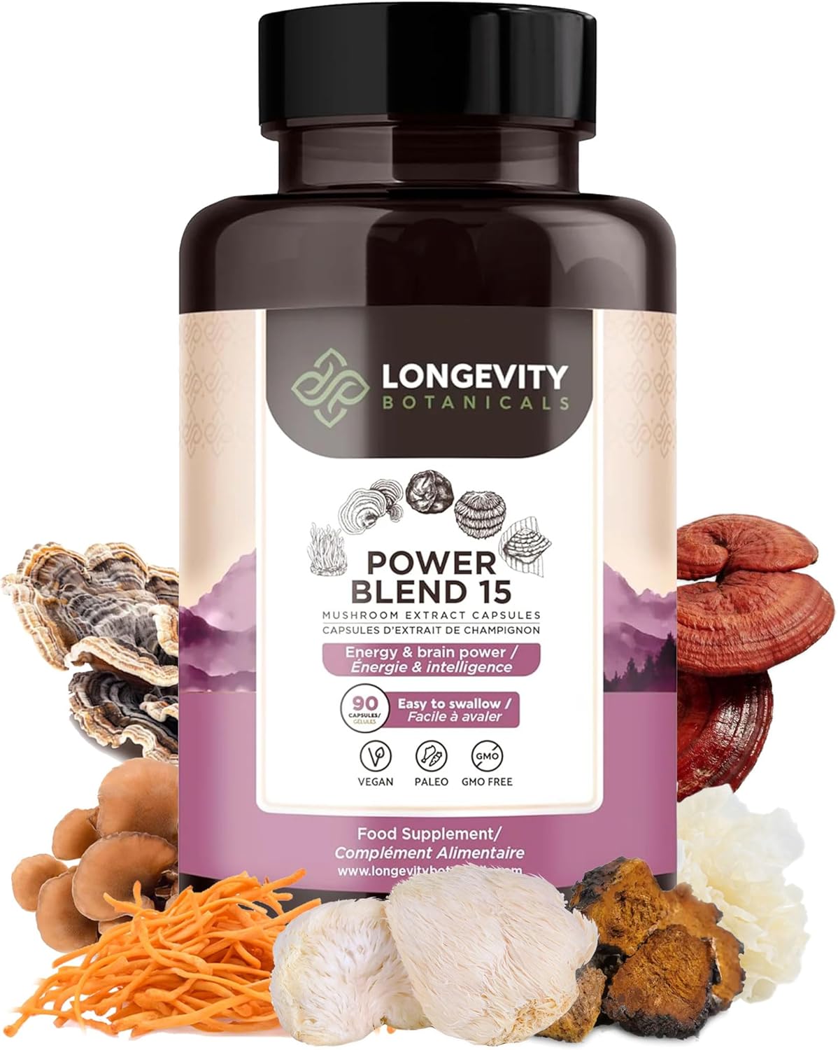 15 Mushroom Supplement Blend Capsules - Immune System Support, Mental Clarity, Focus, and Relaxation - 90 Count Bottle