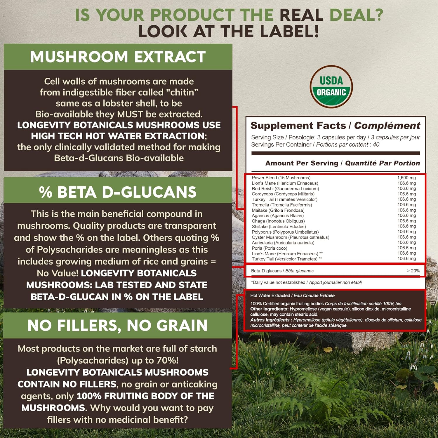 15 Mushroom Supplement Blend Capsules - Immune System Support, Mental Clarity, Focus, and Relaxation - 90 Count Bottle