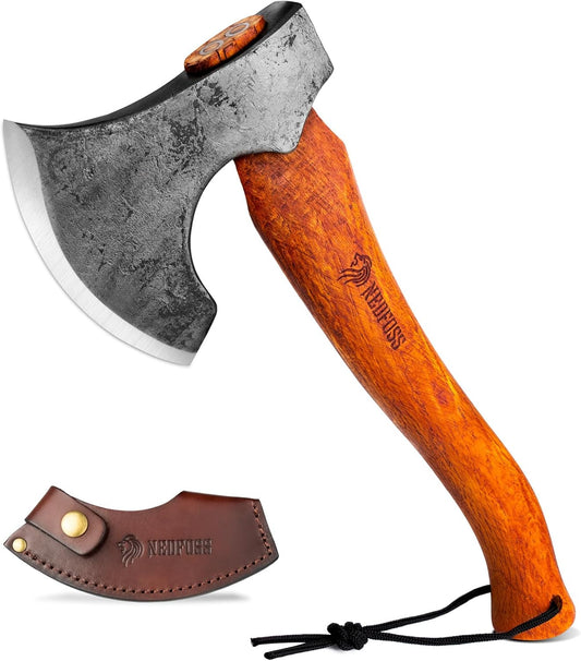 15" NEDFOSS Mammoth Camping Hatchet Axe with High Carbon Steel & Wooden Handle - Multi-Purpose Tool for Camping, Bushcraft, and Survival - Ideal Gift for Men