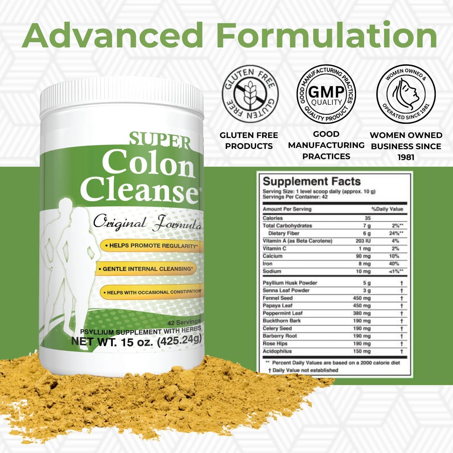 15 oz Health Plus Super Colon Cleanse Original Formula Powder - 42 Servings, Natural Detox for Gentle Gut Cleanse & Constipation Relief