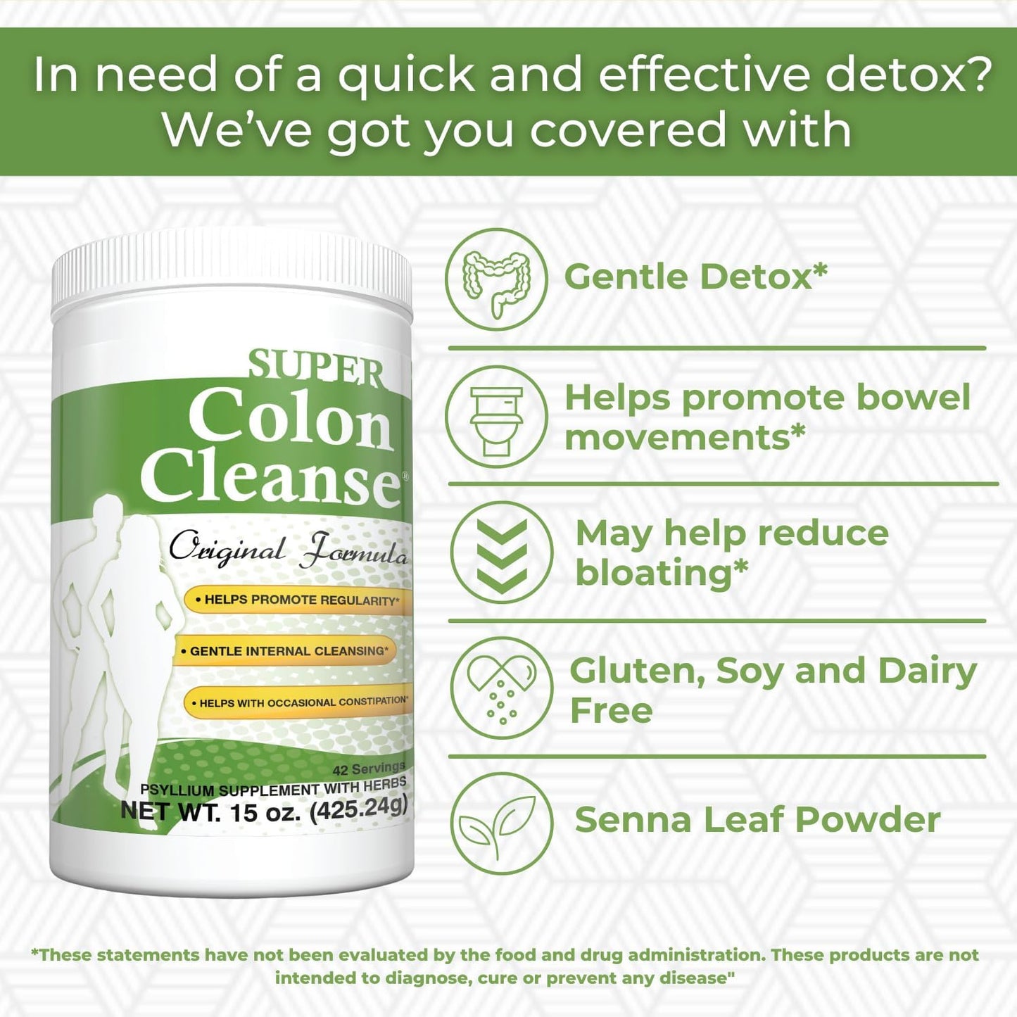 15 oz Health Plus Super Colon Cleanse Original Formula Powder - 42 Servings, Natural Detox for Gentle Gut Cleanse & Constipation Relief