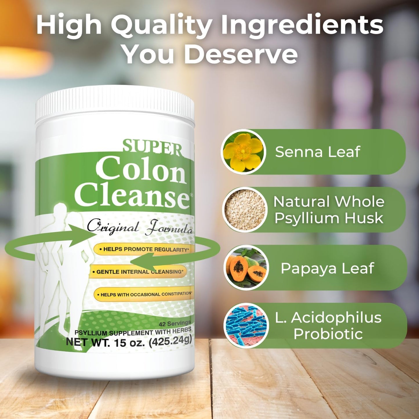 15 oz Health Plus Super Colon Cleanse Original Formula Powder - 42 Servings, Natural Detox for Gentle Gut Cleanse & Constipation Relief