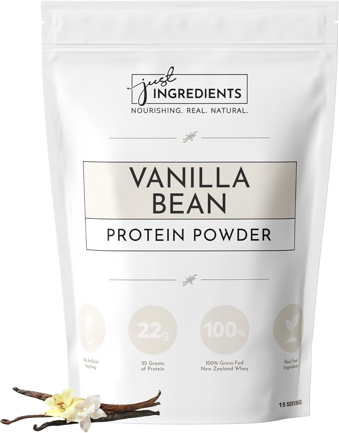 15 Servings of JUST INGREDIENTS Grass-Fed Whey Vanilla Protein Powder - Non-GMO & Gluten-Free - BoostGo Australia