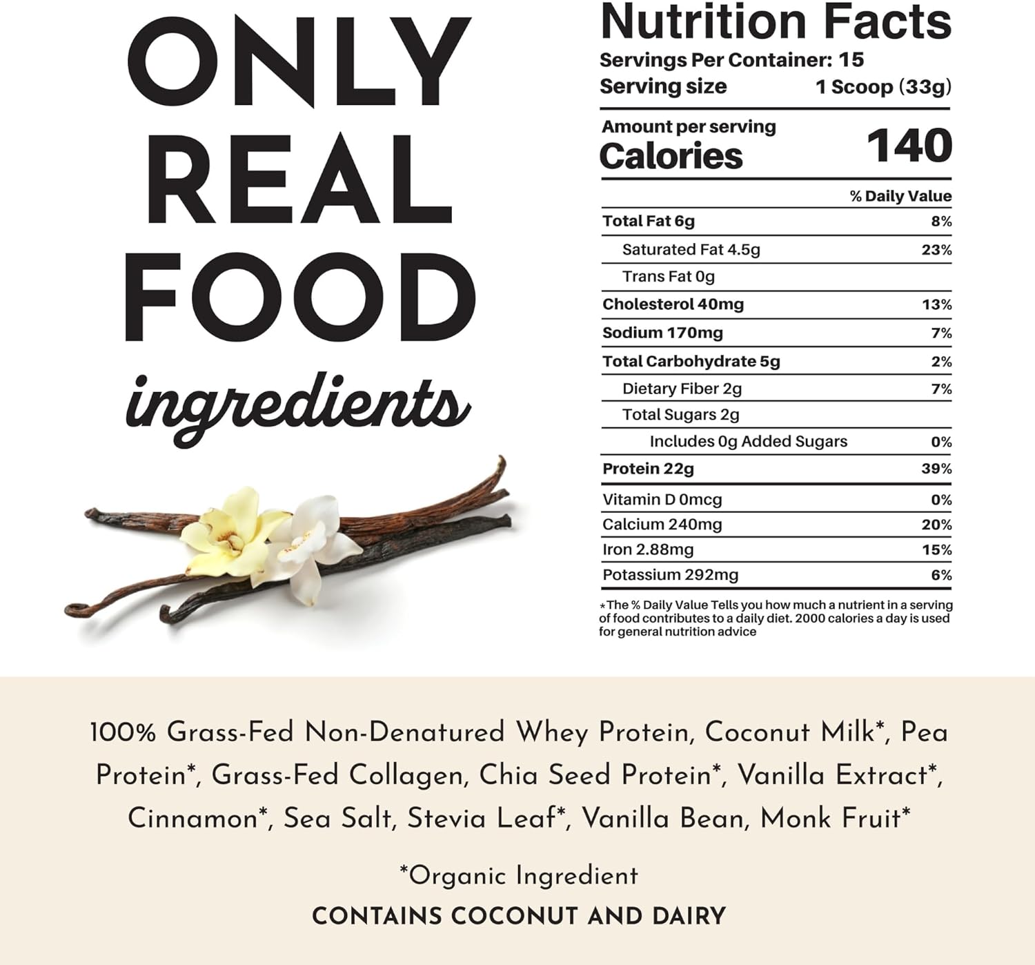 15 Servings of JUST INGREDIENTS Grass-Fed Whey Vanilla Protein Powder - Non-GMO & Gluten-Free - BoostGo Australia