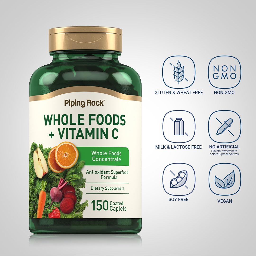 150 Caplets of Piping Rock Whole Foods Vitamin C Superfood Blend - Vegetarian, Non-GMO, Gluten Free