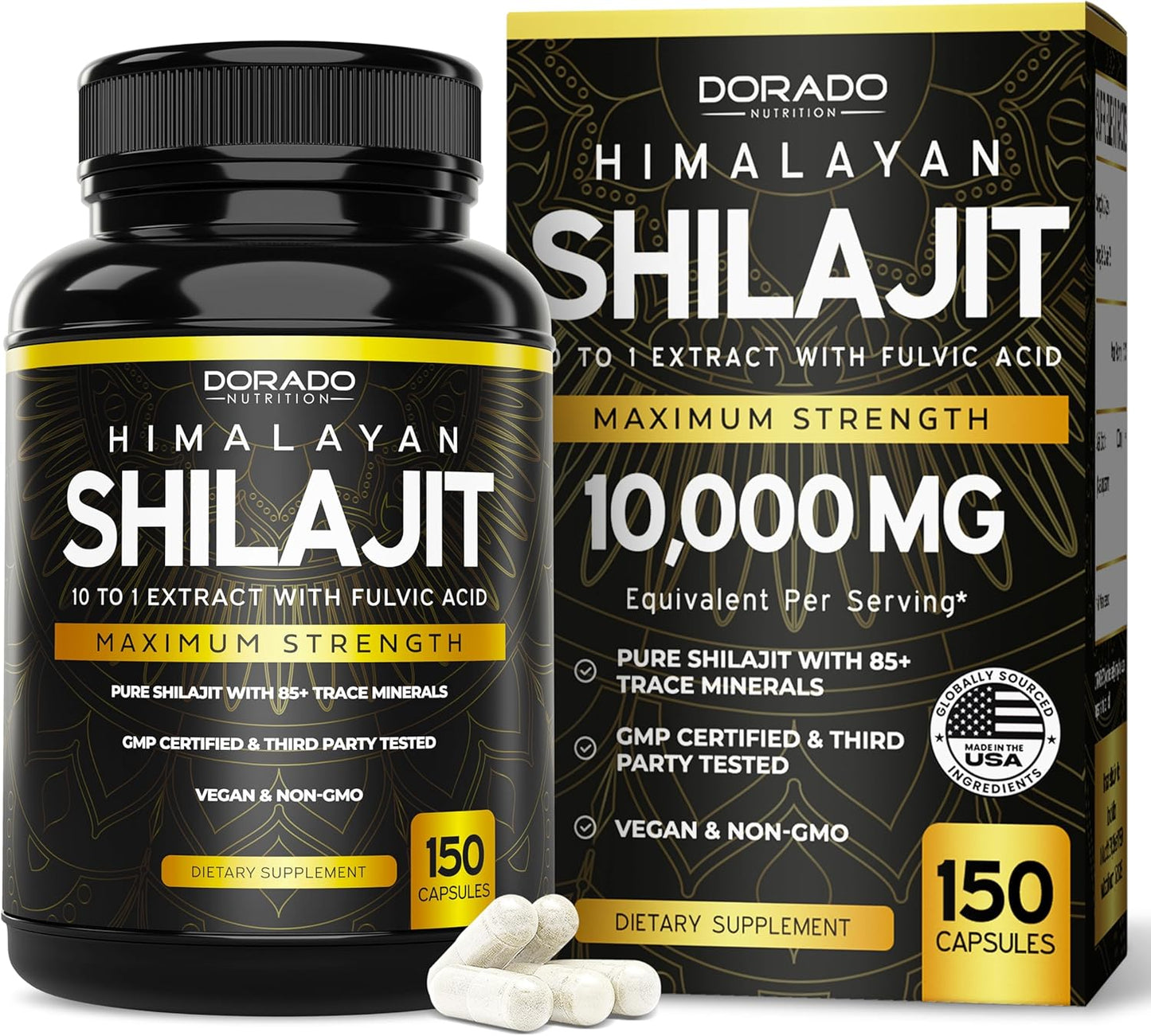 150 Capsules Dorado Nutrition Pure Himalayan Shilajit with 85+ Trace Minerals - 1000mg Extract - Shilajit Capsules for Immune Support with Fulvic Acid - Made in USA for Men & Women