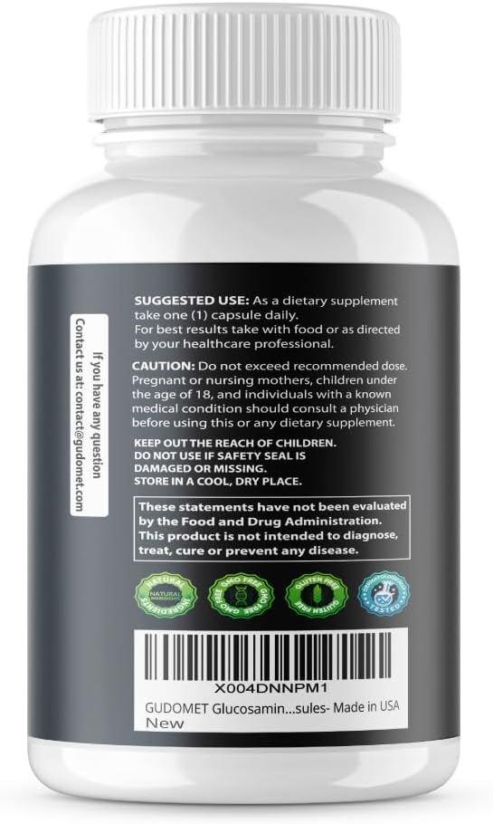 150 Capsules GUDOMET Joint Support Supplement with Glucosamine, Chondroitin, MSM, Hyaluronic Acid, Turmeric, Ginger, Vitamin C, D3 & Black Pepper - Made in USA