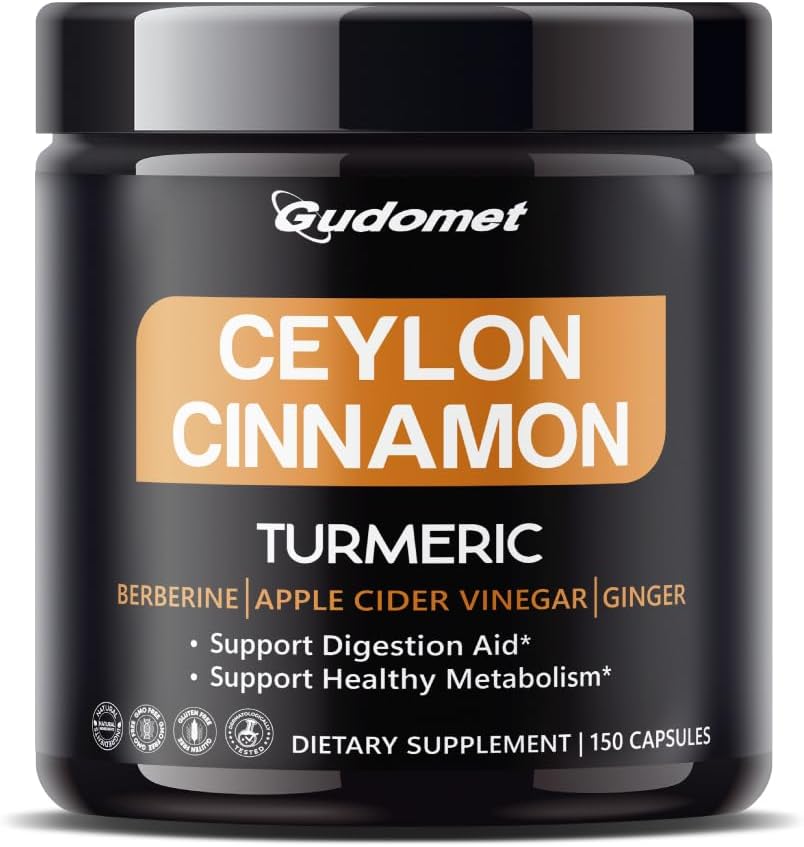 150 Capsules of GUDOMET Premium Ceylon Cinnamon Blend for Digestion and Metabolism Support - Made in the USA