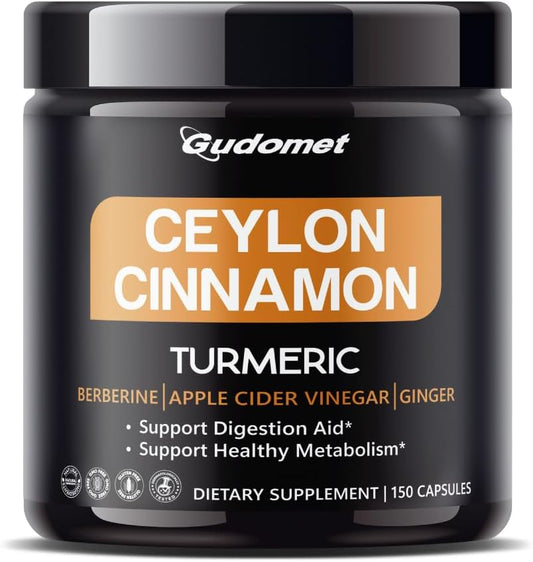 150 Capsules of GUDOMET Premium Ceylon Cinnamon Blend for Digestion and Metabolism Support - Made in the USA
