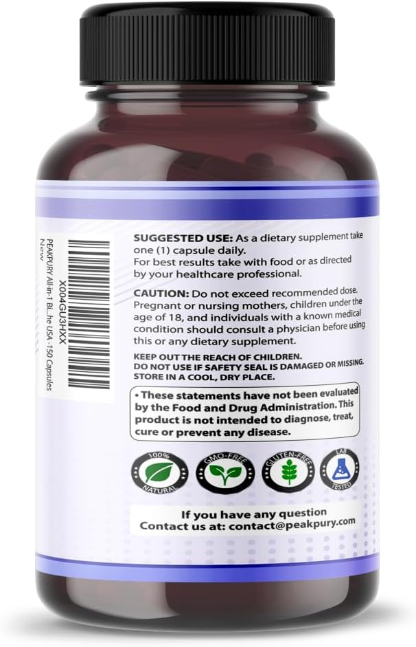 150 Capsules PeakPury All-in-One Eye Health Supplement with Bilberry, Eyebright, Astaxanthin, Elderberry, and Resveratrol - Antioxidant-Rich Formula Made in the USA