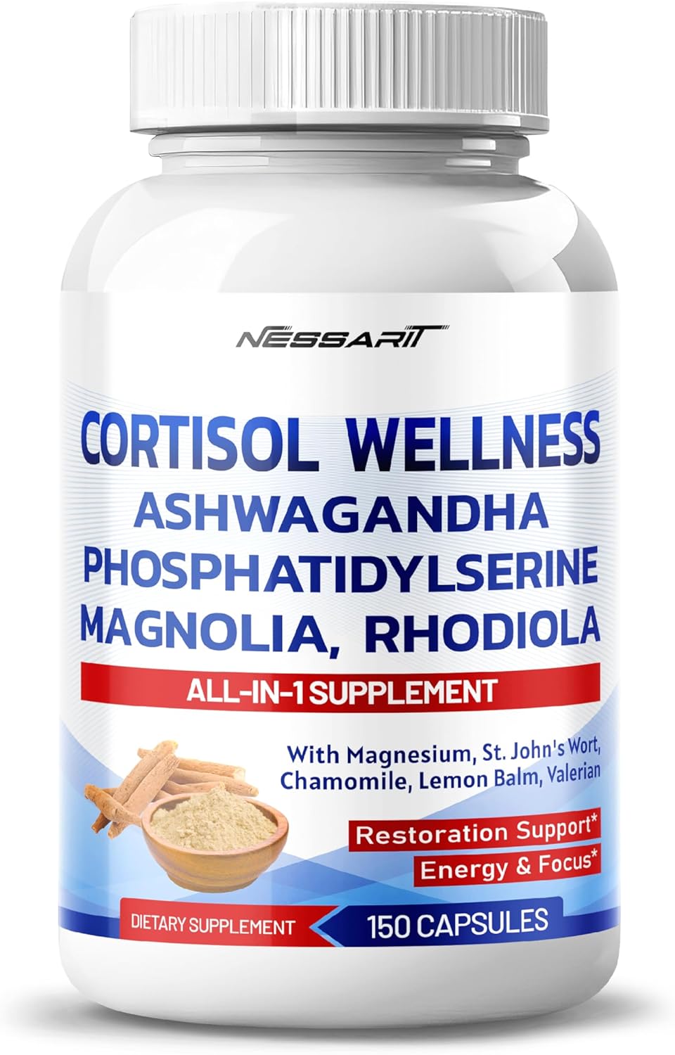 150 Count NESSARIT CORTISOL Wellness Ashwagandha Blend with Phosphatidylserine Magnolia Rhodiola - Made in the USA