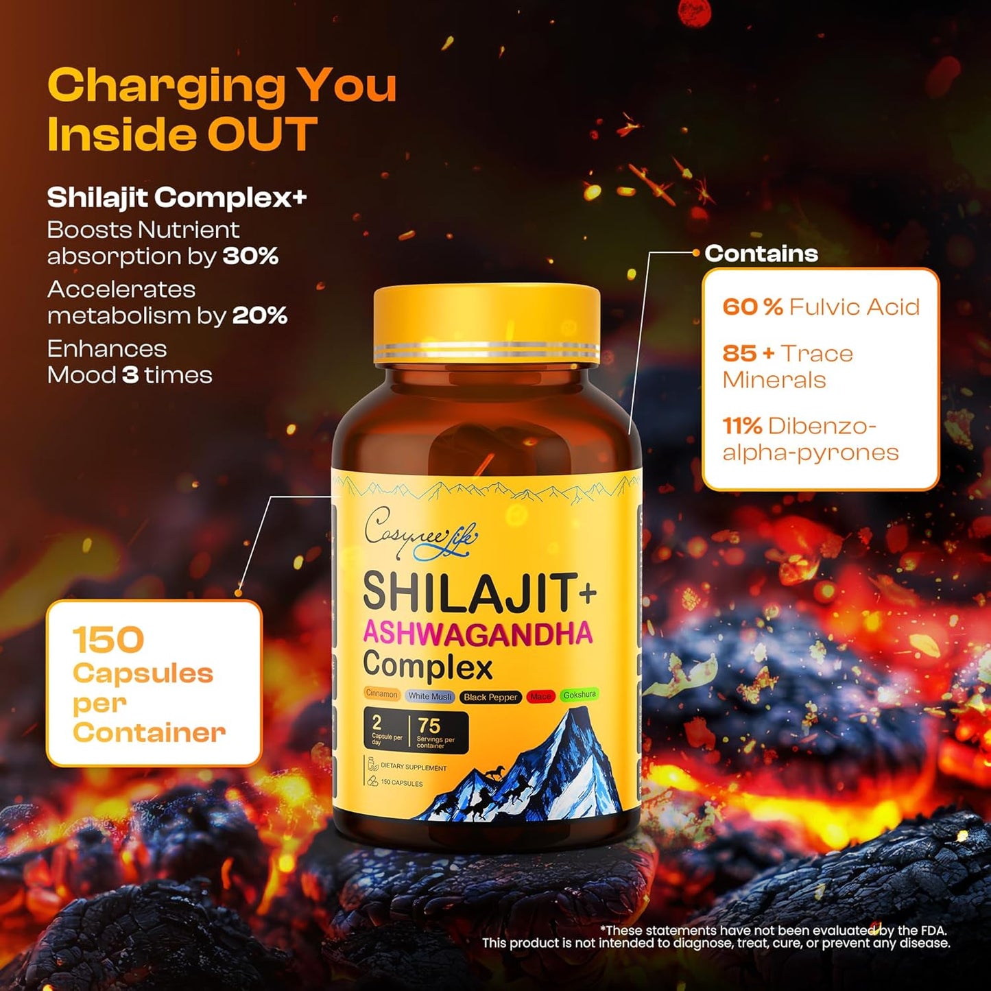150-Count Pack of Cosynee Shilajit Complex Supplements