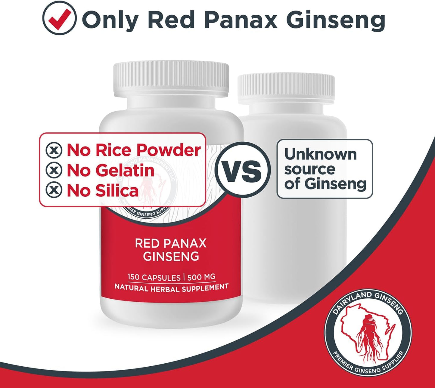 150 ct 100% Authentic Korean Red Panax Ginseng Capsules- 500 mg - Ground Ginseng Root Extract Powder - No Additives
