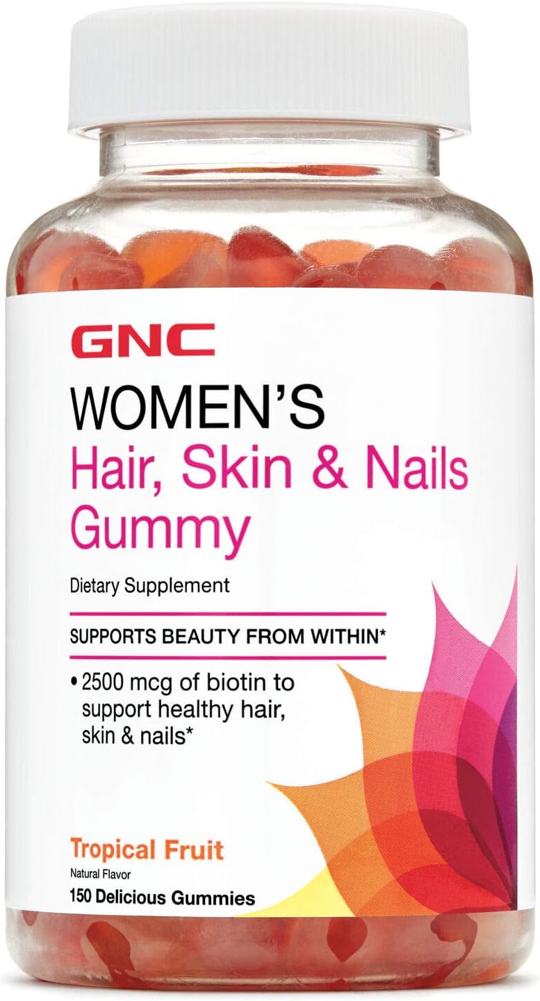 150 GNC Women's Tropical Fruit Hair, Skin & Nails Gummies with Biotin for Healthy Hair & Nails