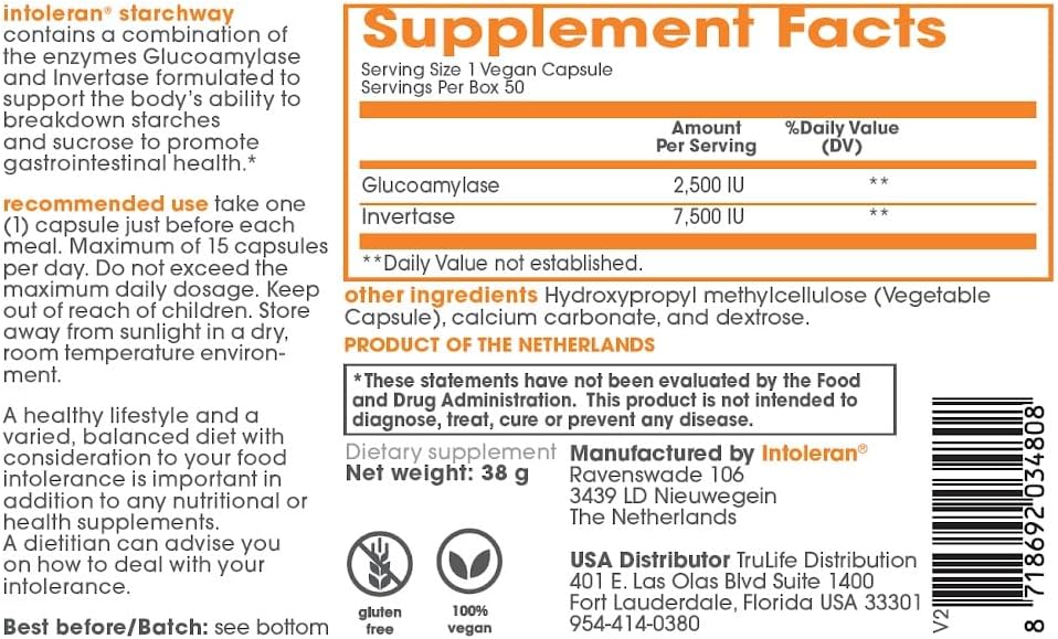 150 Pure & Vegan Digestive Enzyme Capsules for Starch & Sucrose Intolerance - Invertase & Gluco-Amylase Enzymes - Helps Digest Sugars & Starchy Foods - Low FODMAP Formula