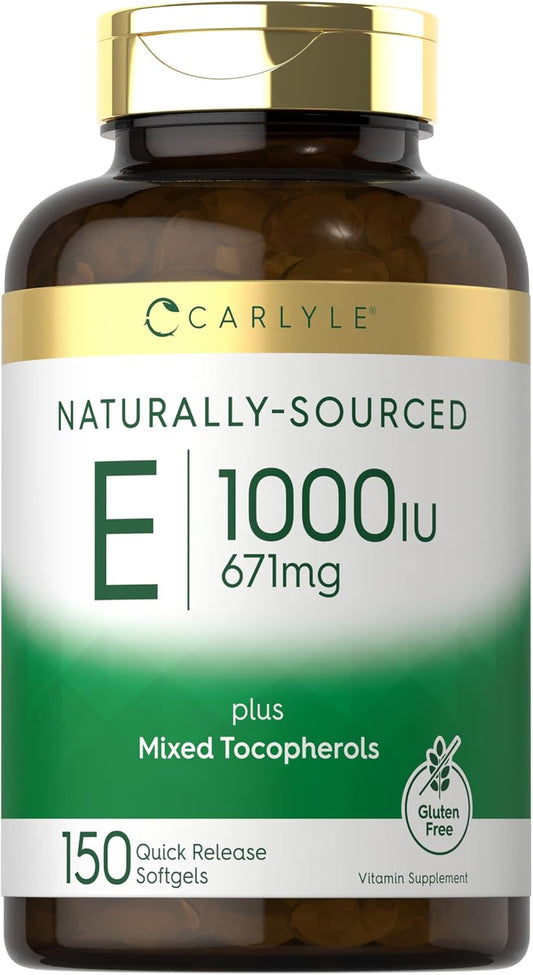 150 Softgels of Carlyle Vitamin E Plus Mixed Tocopherols, 1000 IU (671mg) | Non-GMO Gluten Free Formula | Natural Vitamin E Supplement