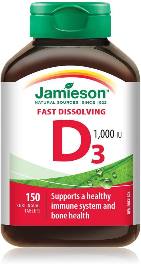 150 Sublingual Tablets of Jamieson Vitamin D3 1,000 IU for Better Absorption
