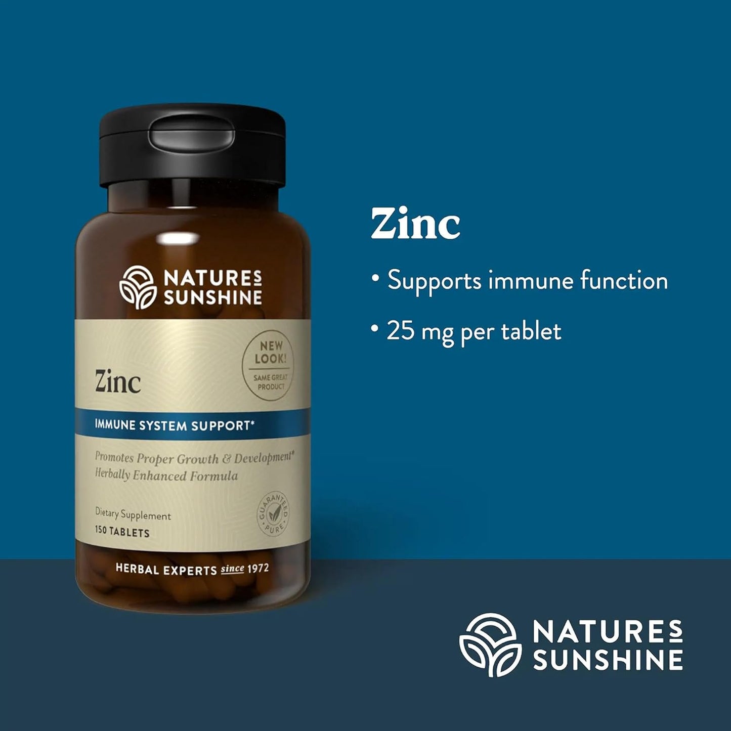 150 Tablets of Nature's Sunshine Zinc 25mg - Boost Immune System with 167% Daily Value of Zinc