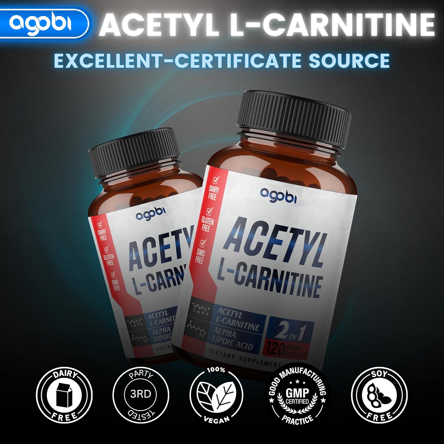 1500mg Acetyl L-Carnitine & Alpha Lipoic Acid Complex - Brain Health Supplement - 120 Vegan Capsules - Gluten-Free, Non-GMO - 2 Month Supply