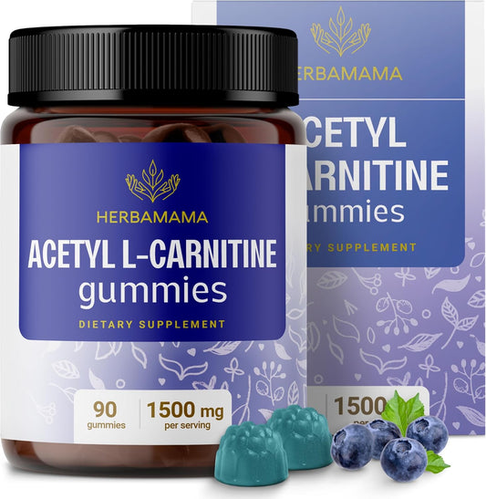 1500mg Acetyl L-Carnitine Gummies for Energy & Focus - Vegan Brain Support Supplement - Blueberry Flavored - 90 Count