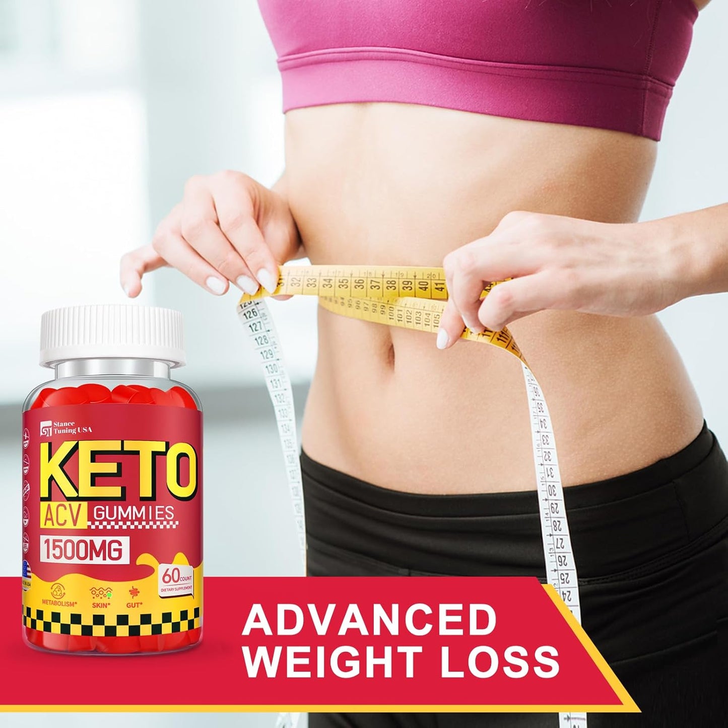1500MG ACV Keto Gummies with Probiotics and Vitamins for Gut Digestion - Vegan & Non-GMO