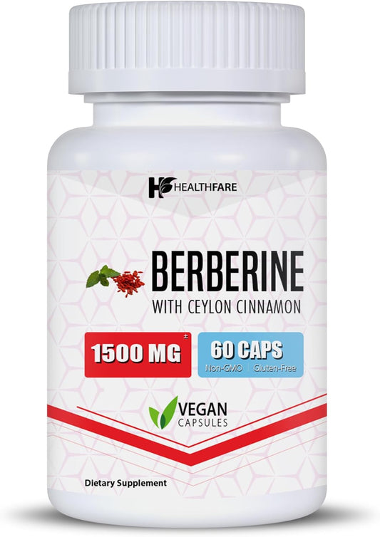 1500mg Berberine Supplement with Ceylon Cinnamon Capsules - Non-GMO & Gluten-Free - Made in USA - 2-Month Supply