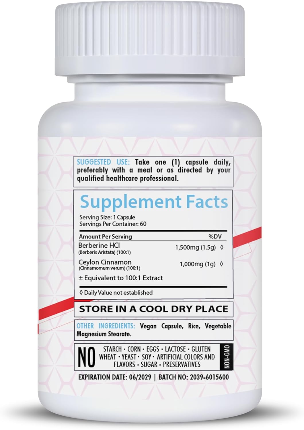 1500mg Berberine Supplement with Ceylon Cinnamon Capsules - Non-GMO & Gluten-Free - Made in USA - 2-Month Supply