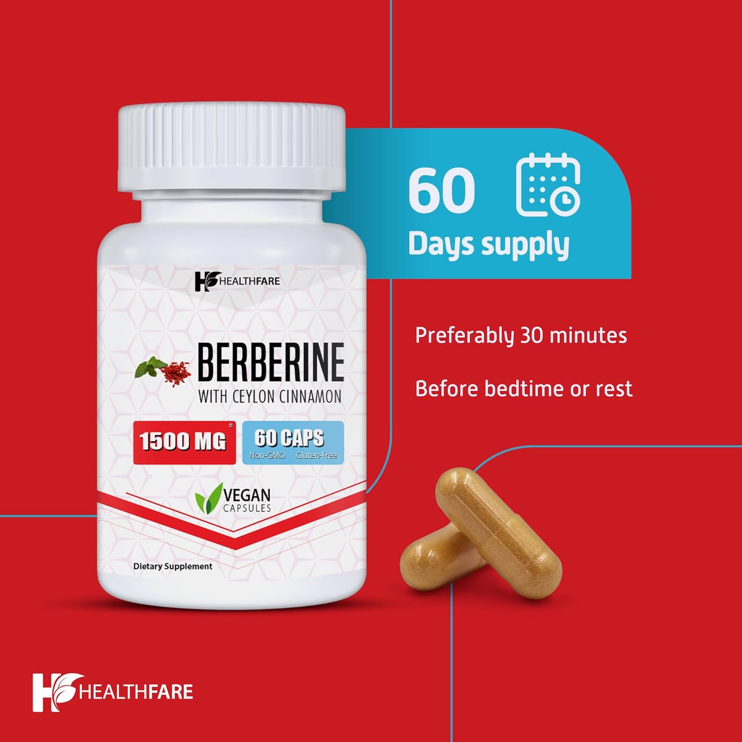 1500mg Berberine Supplement with Ceylon Cinnamon Capsules - Non-GMO & Gluten-Free - Made in USA - 2-Month Supply