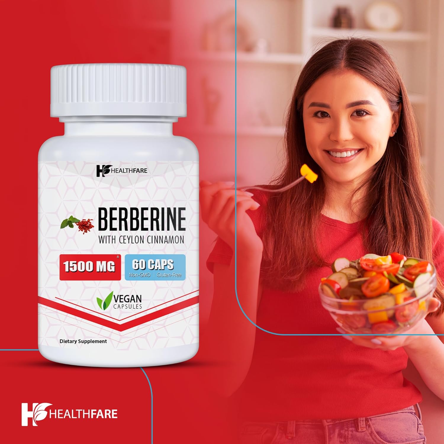 1500mg Berberine Supplement with Ceylon Cinnamon Capsules - Non-GMO & Gluten-Free - Made in USA - 2-Month Supply