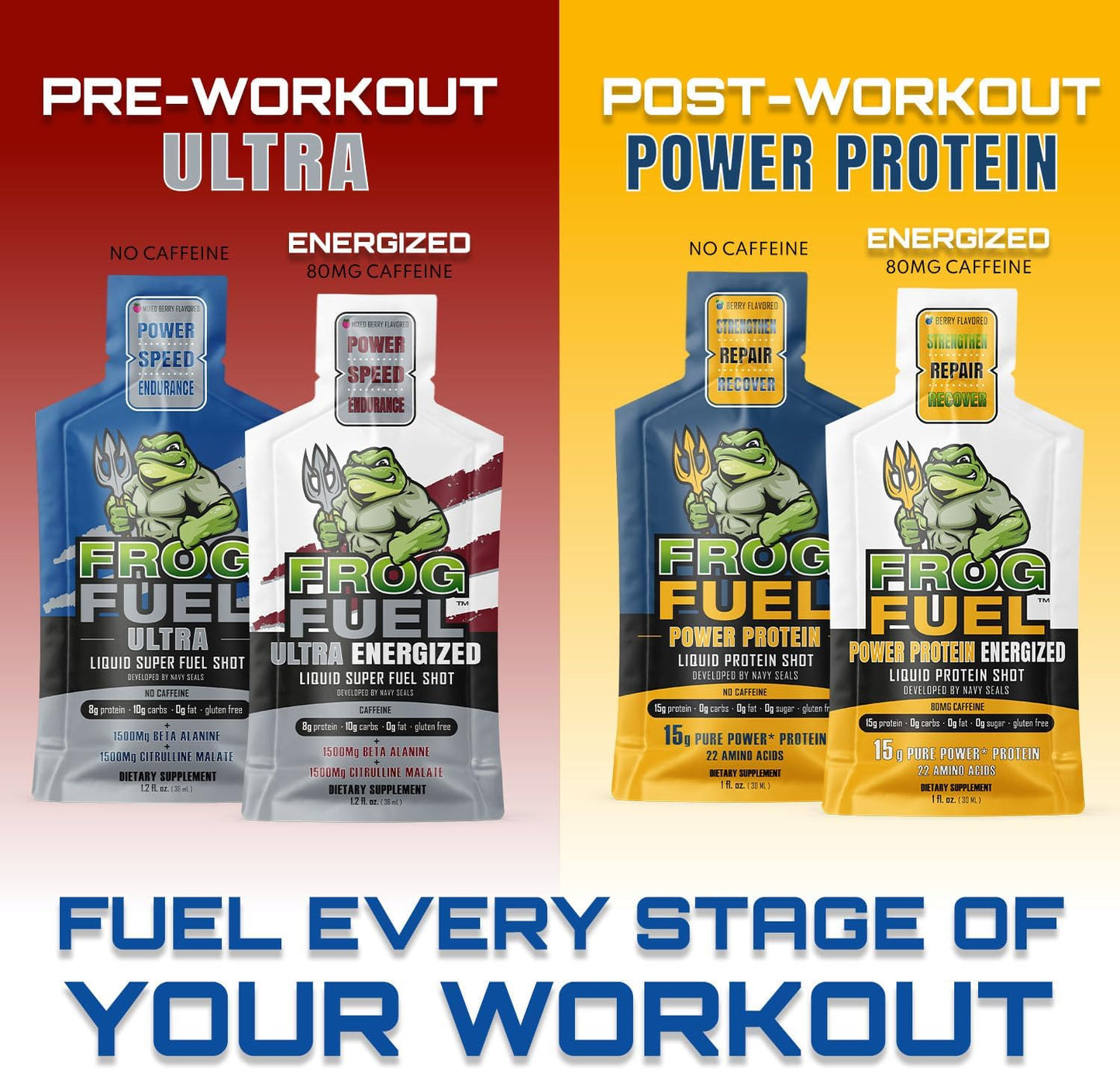 1500mg Beta Alanine Pre Workout Shot & 15g Protein Collagen Bundle - Energized Power for Pre & Post Workout, 1.2 oz Packets, 48 Pack
