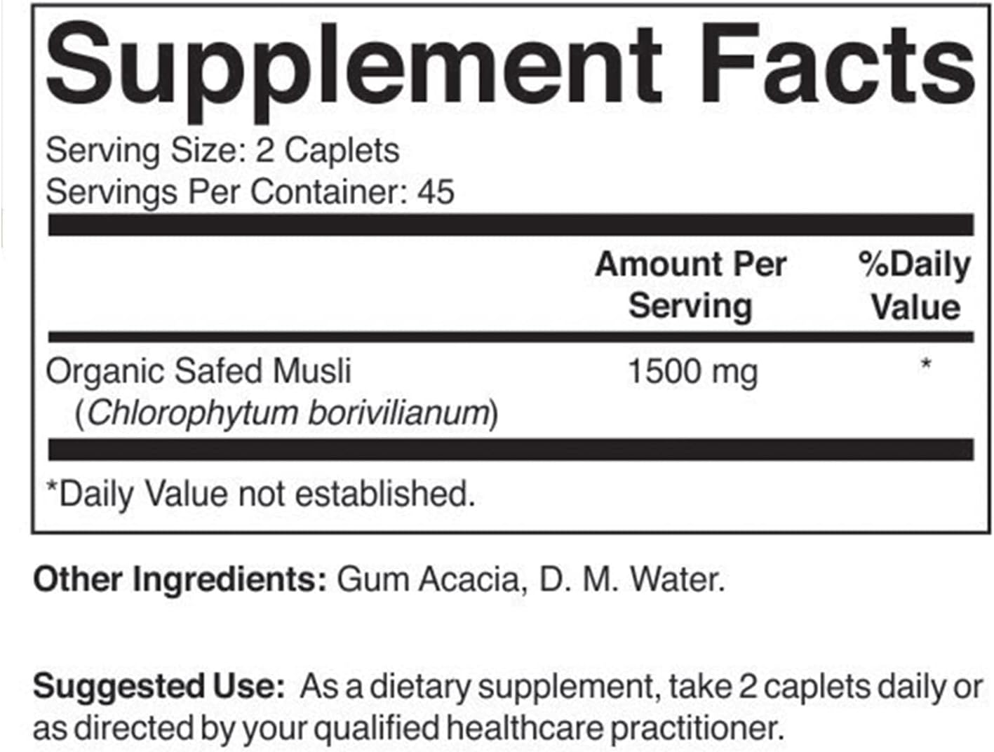 1500mg Brieofood Organic Safed Musli Tablets - 45 Servings, Vegetarian & Gluten Free