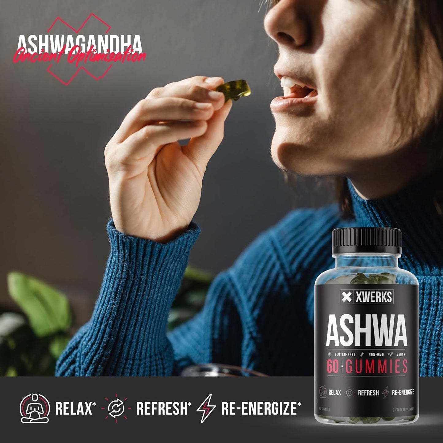 1500mg Extra Strength Ashwagandha Root Gummies for Immunity Support - Vegan & Gluten-Free - 60CT