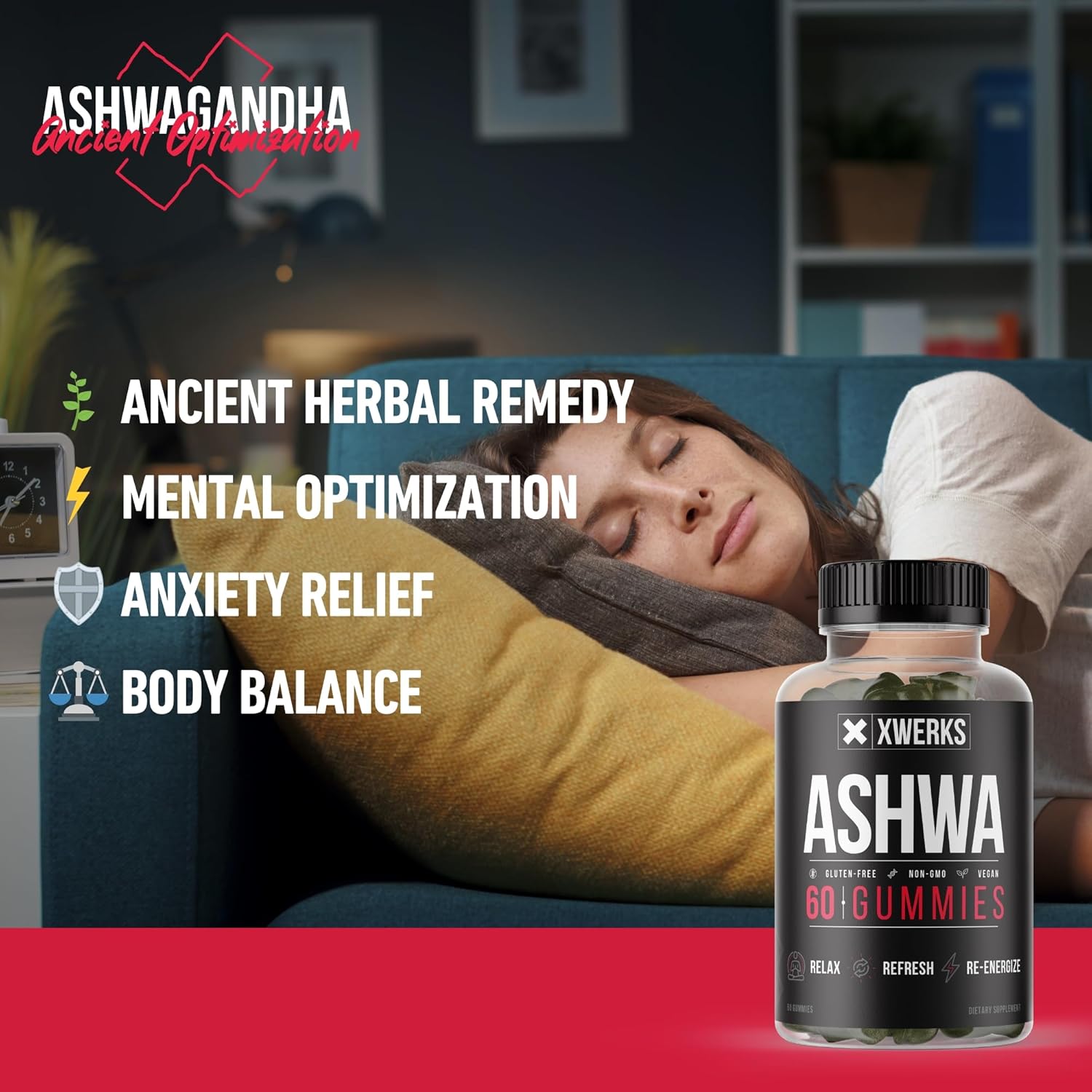 1500mg Extra Strength Ashwagandha Root Gummies for Immunity Support - Vegan & Gluten-Free - 60CT