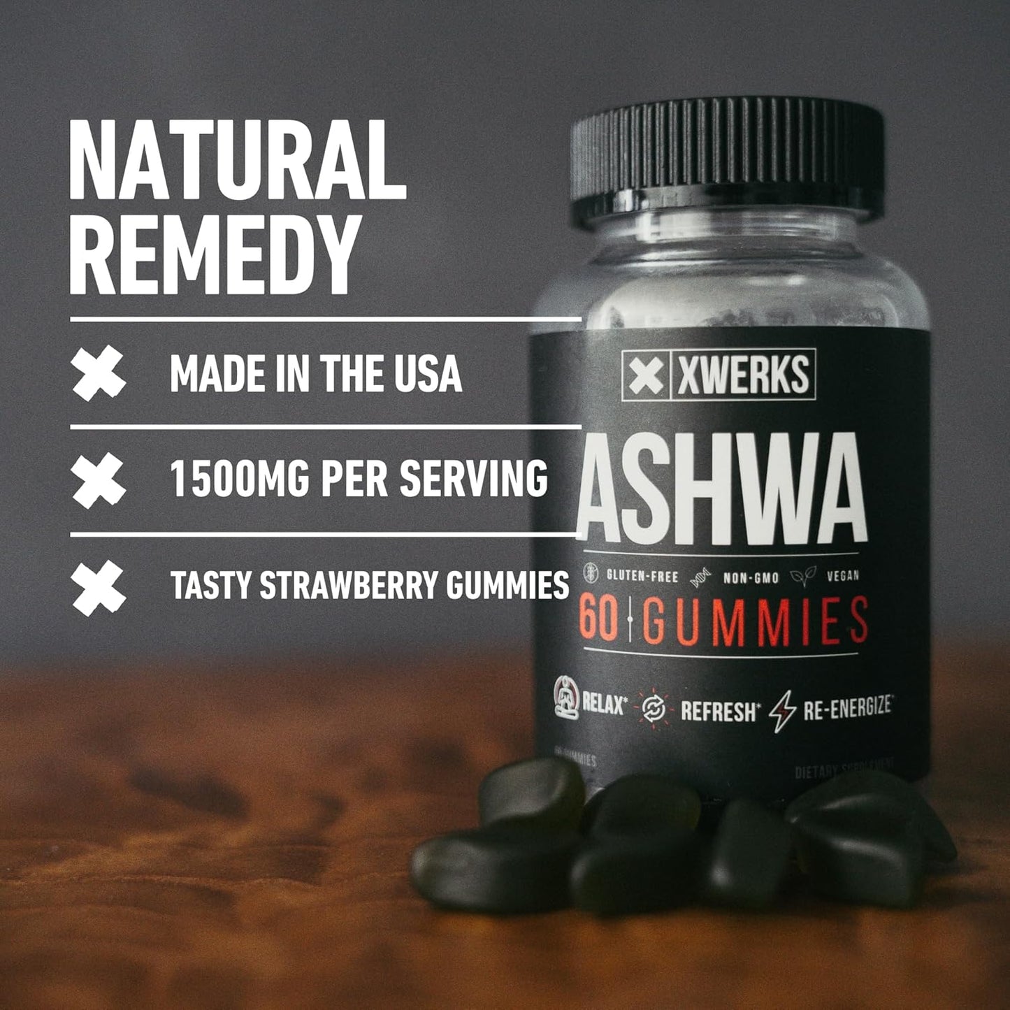 1500mg Extra Strength Ashwagandha Root Gummies for Immunity Support - Vegan & Gluten-Free - 60CT