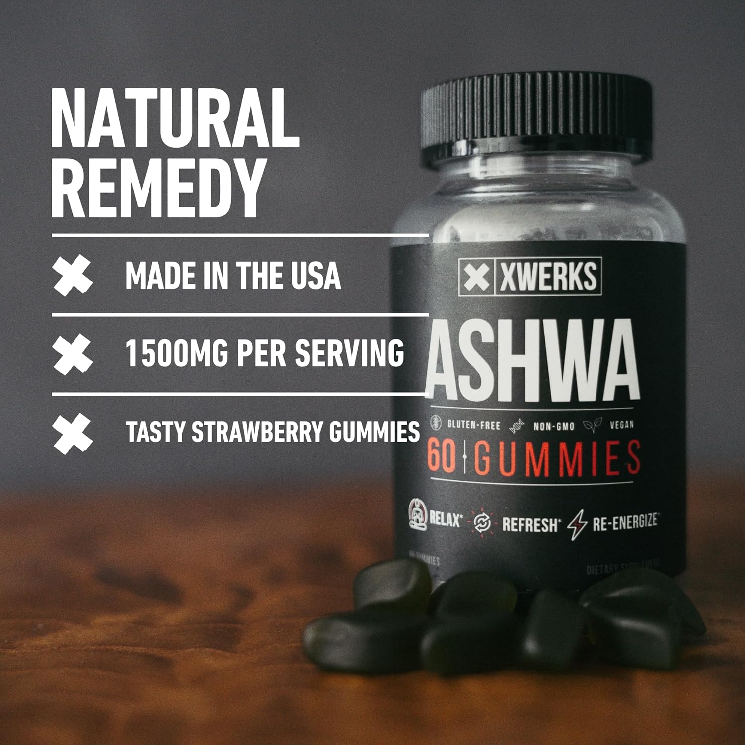 1500mg Extra Strength Ashwagandha Root Gummies for Immunity Support - Vegan & Gluten-Free - 60CT