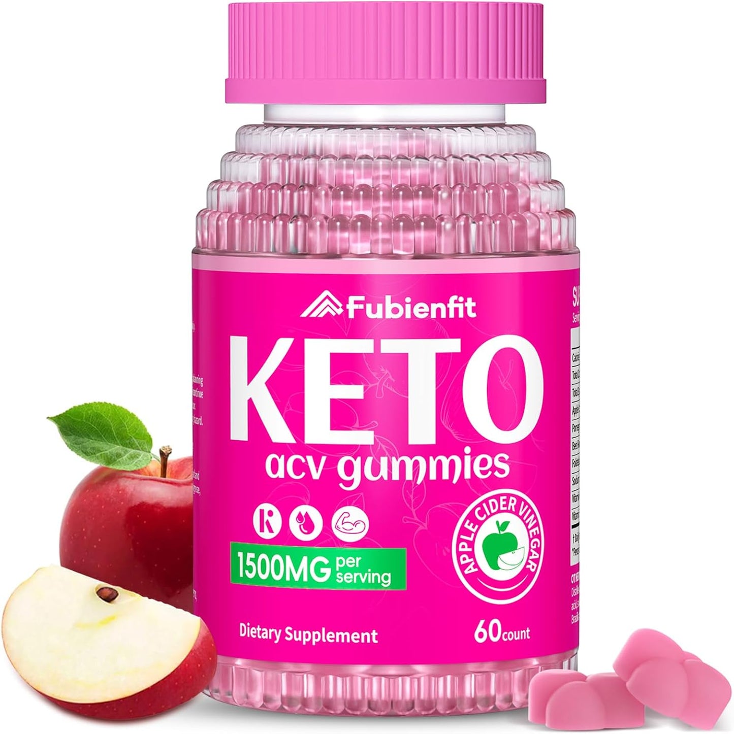 1500MG Fubienfit Keto ACV Gummies with Pomegranate Beet Juice Powder B12 - 60 Vegan Non GMO Gummies