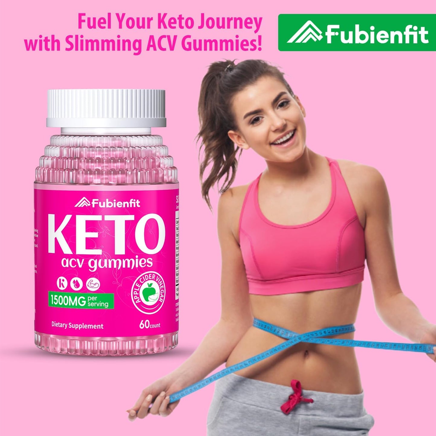 1500MG Fubienfit Keto ACV Gummies with Pomegranate Beet Juice Powder B12 - 60 Vegan Non GMO Gummies