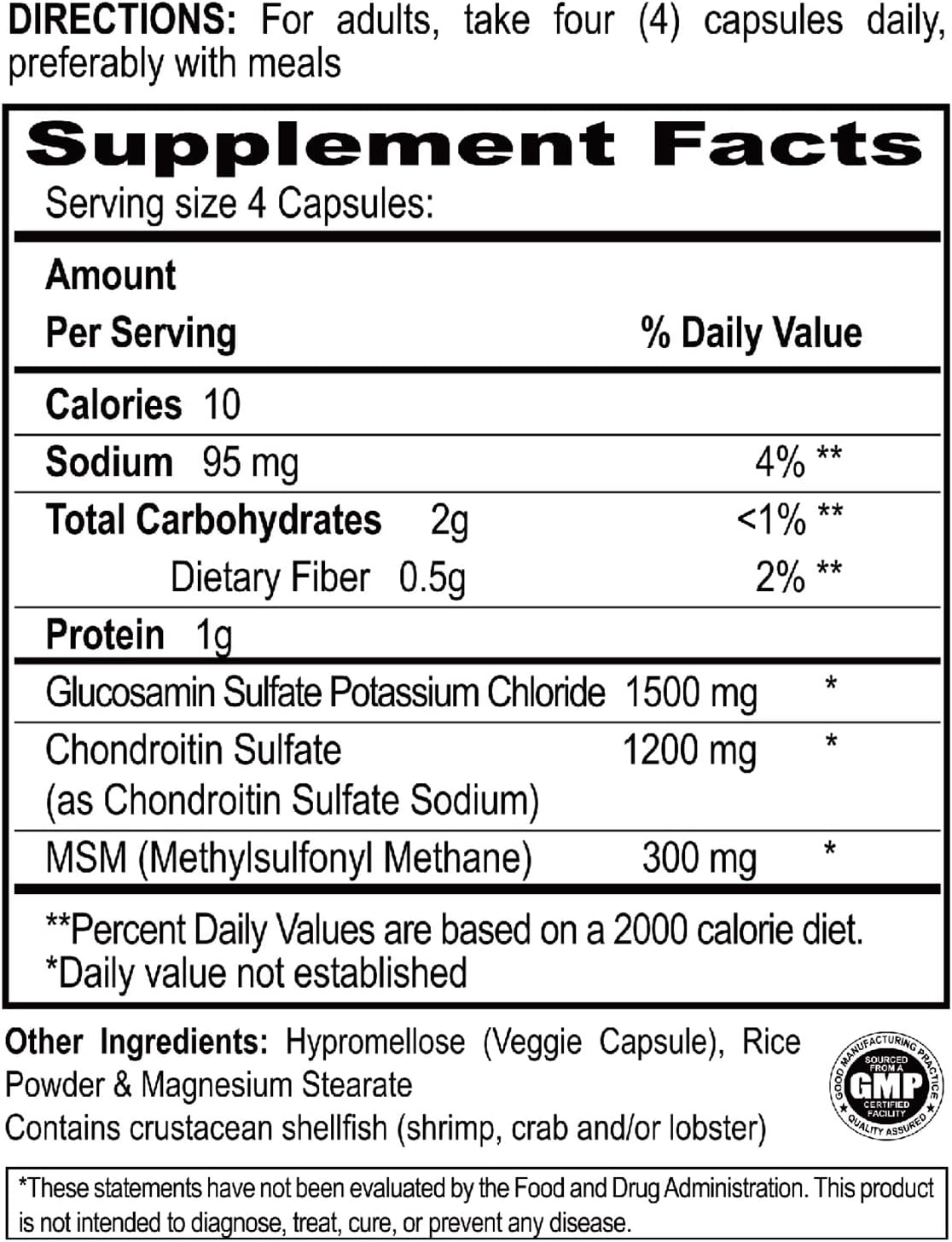 1500mg Glucosamine Chondroitin MSM for Joint & Bone Support - Non GMO & Gluten Free - 100 Count