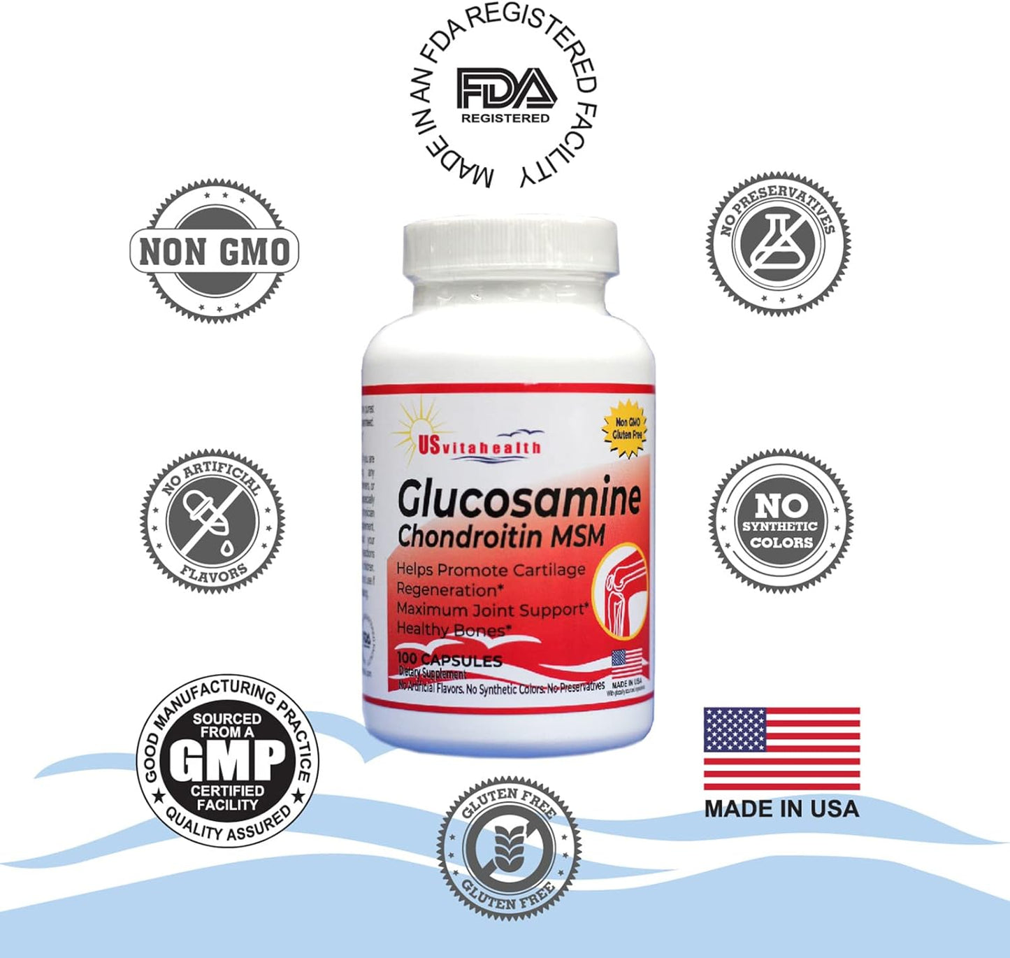 1500mg Glucosamine Chondroitin MSM for Joint & Bone Support - Non GMO & Gluten Free - 100 Count