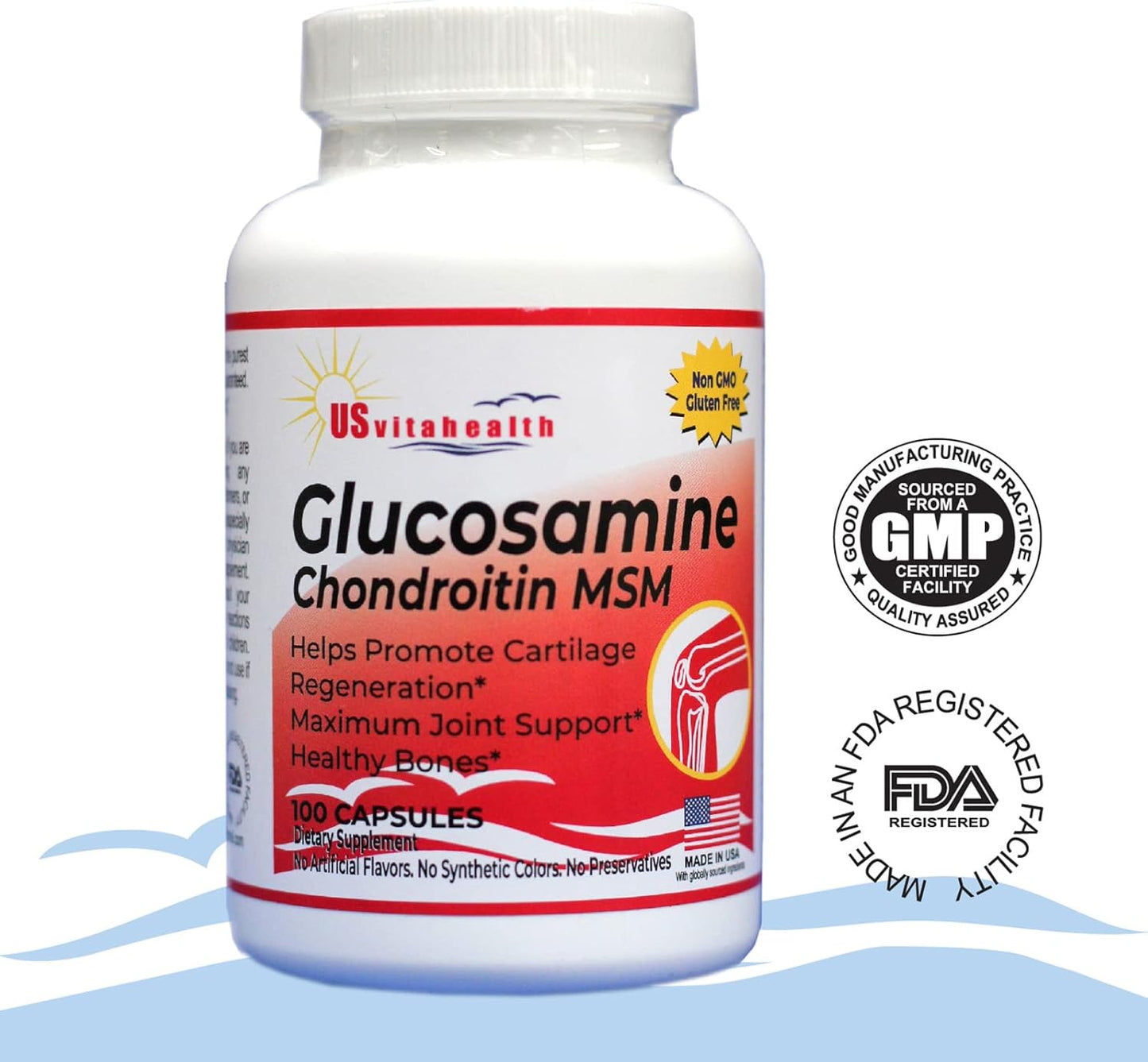1500mg Glucosamine Chondroitin MSM for Joint & Bone Support - Non GMO & Gluten Free - 100 Count