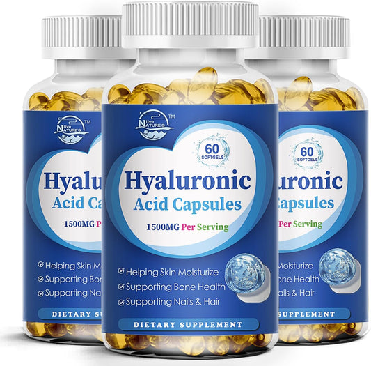 1500mg High Bioavailable Hyaluronic Acid Capsules for Skin, Joints, Hair & Nails - 180 Softgels, Triple Pack