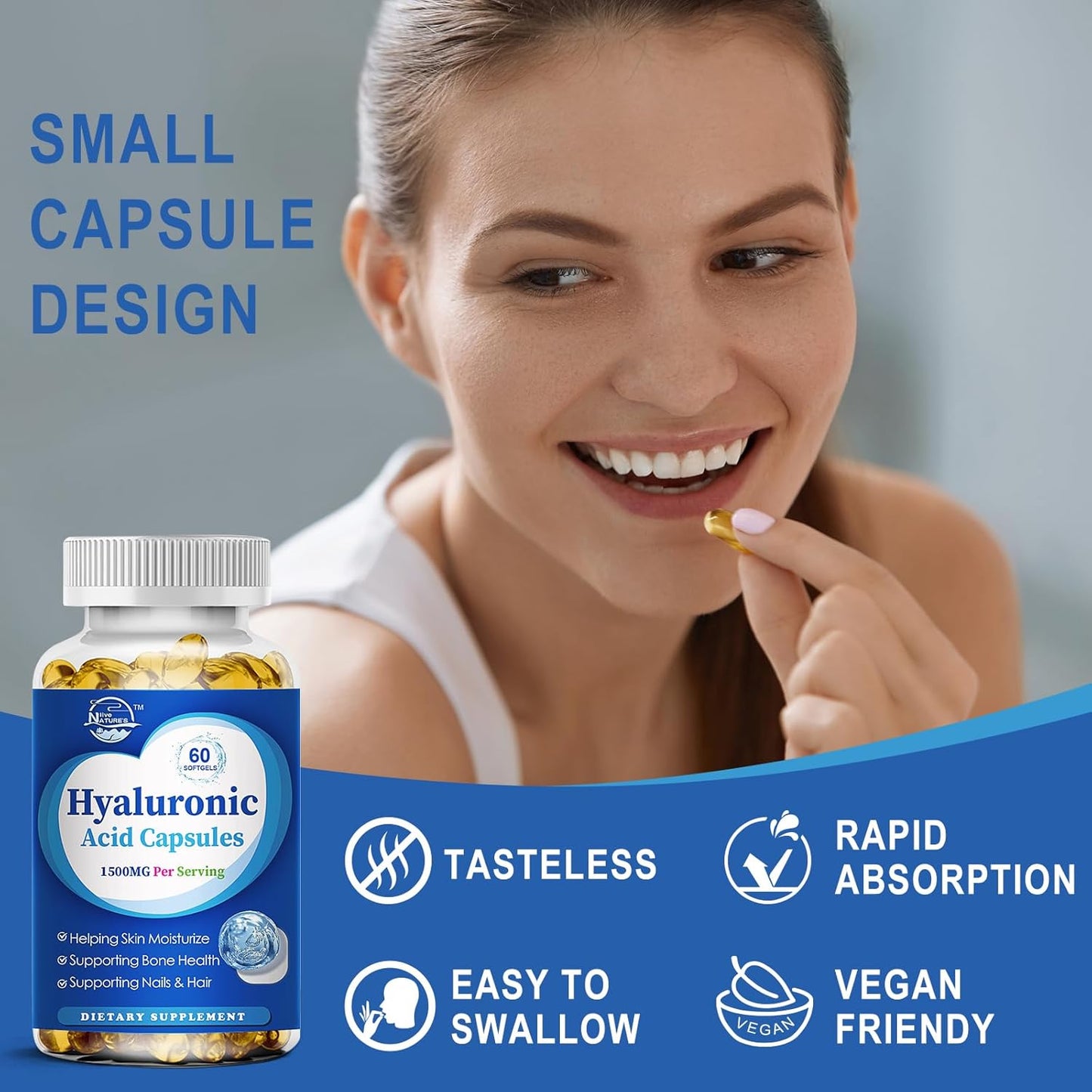 1500mg High Bioavailable Hyaluronic Acid Capsules for Skin, Joints, Hair & Nails - 180 Softgels, Triple Pack