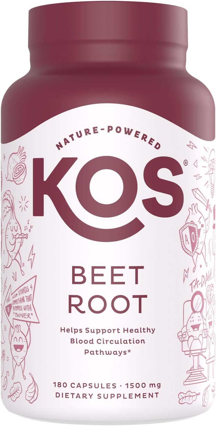 1500mg KOS Organic Beet Root Capsules - Promotes Active Lifestyle - Superfood Powder - 180 Capsules for Health