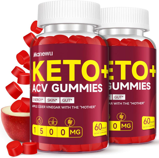 1500mg Manewu Keto Apple Cider Vinegar Gummies for Men & Women - Low-Sugar, Gluten Free, Vegan - Non-GMO ACV Diet Supplement, 120 Count