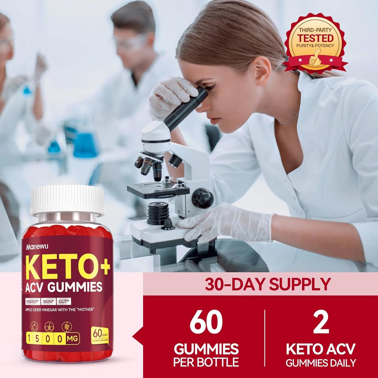 1500mg Manewu Keto Apple Cider Vinegar Gummies for Men & Women - Low-Sugar, Gluten Free, Vegan - Non-GMO ACV Diet Supplement, 120 Count