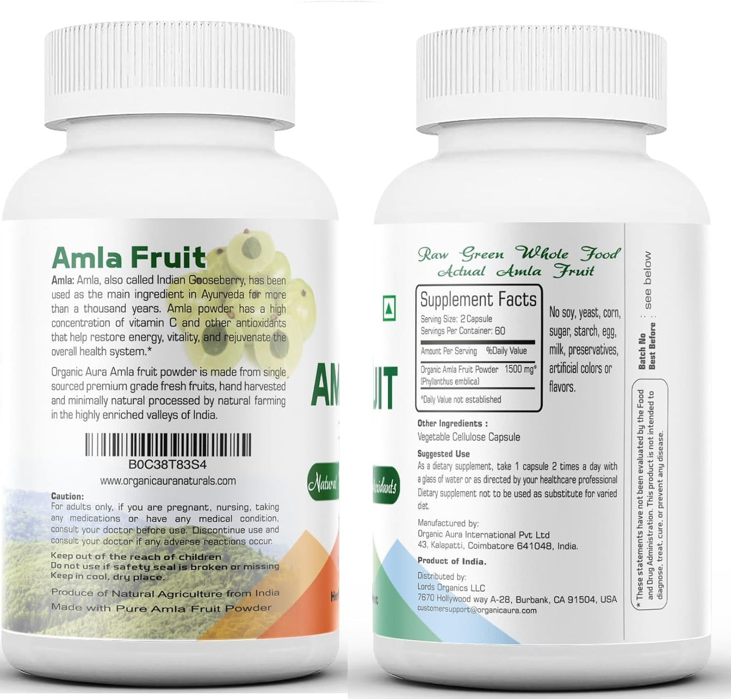 1500mg Organic Amla Capsules - 150 Veg Capsules for Immunity and Skin Glow