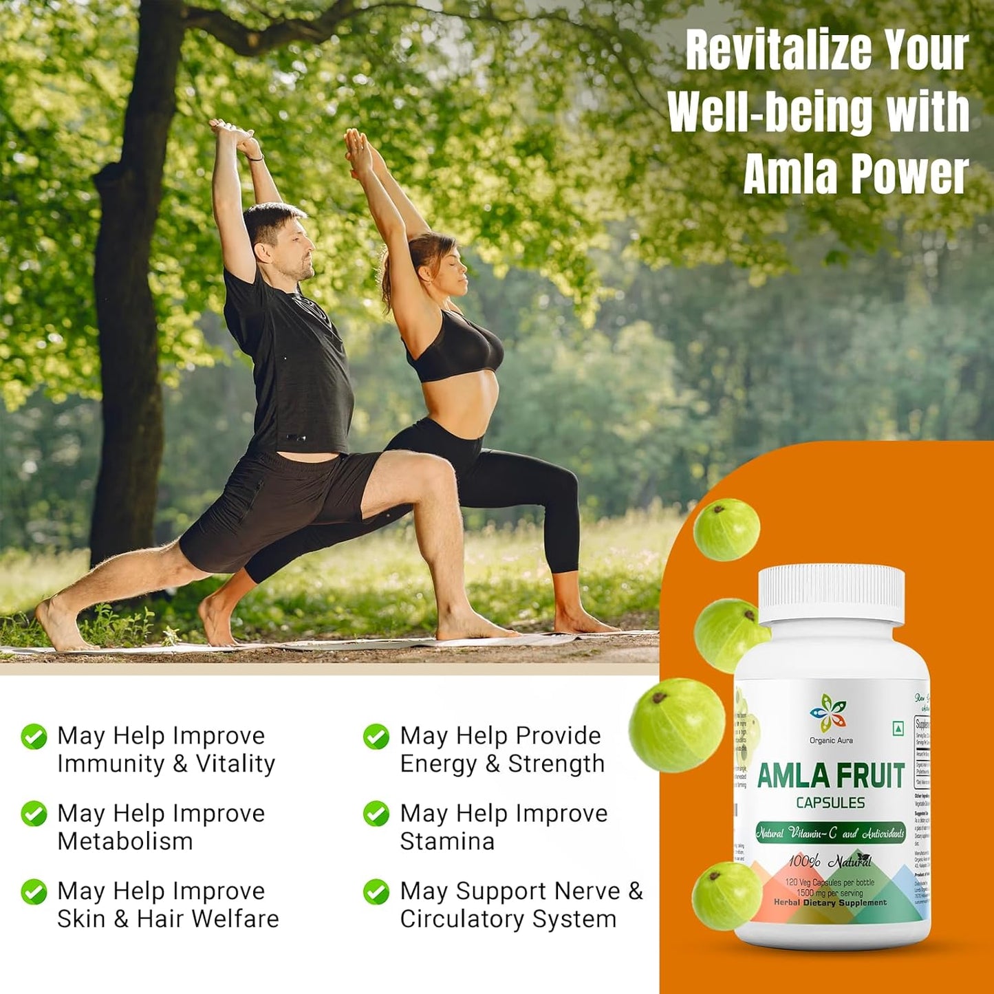 1500mg Organic Amla Capsules - 150 Veg Capsules for Immunity and Skin Glow