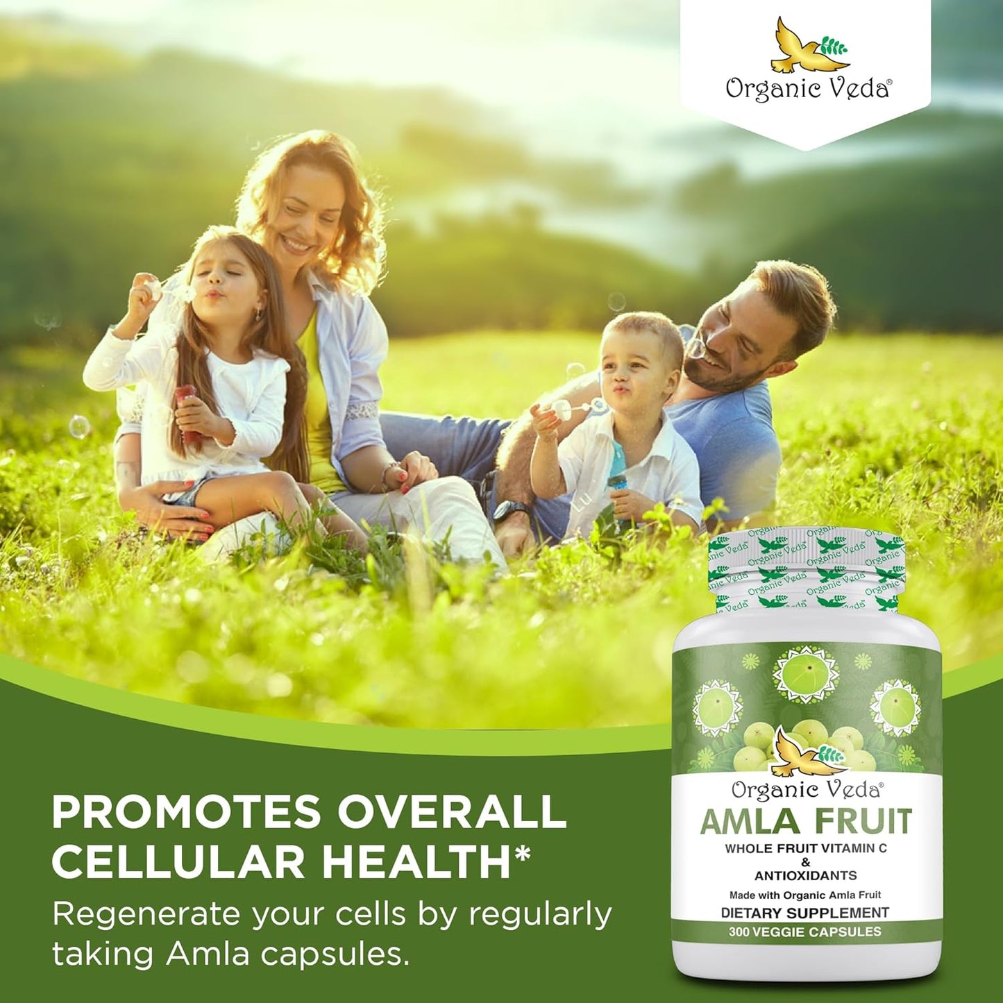 1500mg Organic Veda Amla Capsules - 300 Count Whole Fruit Amla Powder for Immunity, Skin Radiance - Vegan, Non GMO Raw Vitamin C Supplements
